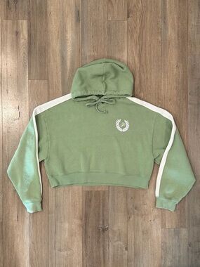 Cropped Hooded Pullover Sweatshirt - Sage Green